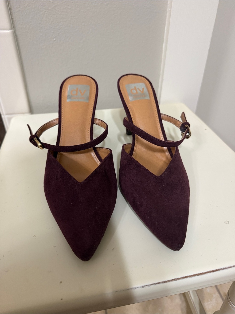 DV by Dolce Vita Burgundy Suede Pointed-Toe Slingback Mules